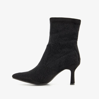Nova dames glitter enkellaarsjes met hak zwart