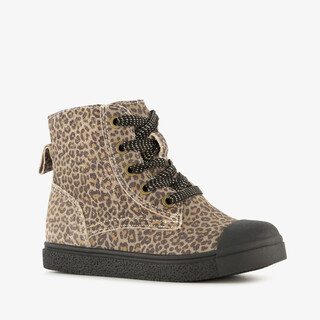 Stap leren meisjes veterschoenen met panterprint bruin