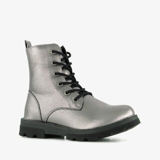 Blue Box metallic meisjes veterboots zilverkleurig