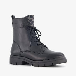 Tamaris dames veterboots met luipaardprint zwart