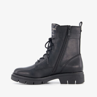 Tamaris dames veterboots met luipaardprint zwart