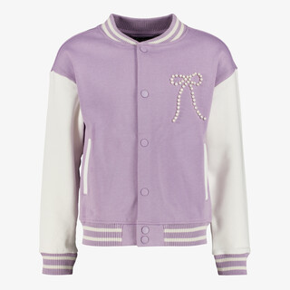 TwoDay meisjes baseball jas met kralen strik paars wit