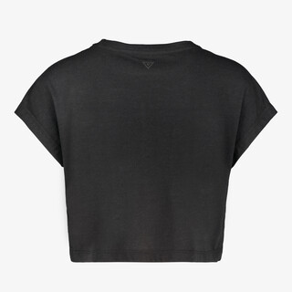Osaga cropped meisjes sport T-shirt met tekstopdruk zwart