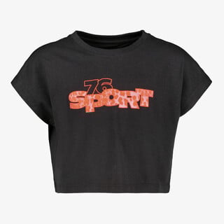 Osaga cropped meisjes sport T-shirt met tekstopdruk zwart