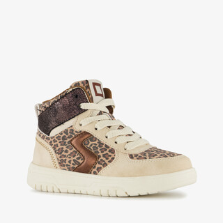 Blue Box hoge meisjes sneakers met panterprint details beige