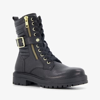 Braqeez leren meisjes veterboots zwart