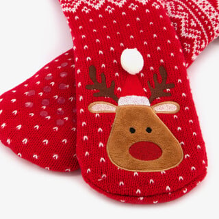 1 paar dames kerst huissokken met rendier rood
