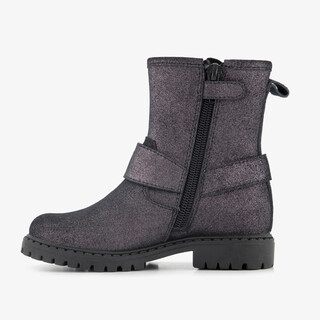 Stap leren meisjes biker boots met glitters zwart