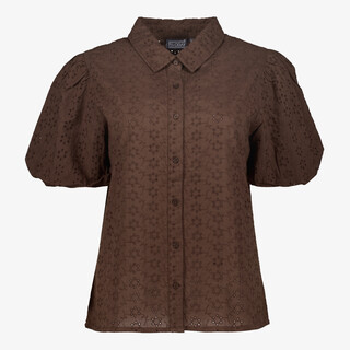 TwoDay dames broderie blouse met korte mouwen bruin