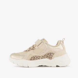Blue Box meisjes sneakers met panterprint details beige goud