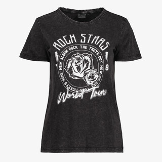 TwoDay dames T-shirt acid wash zwart met opdruk