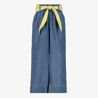 Twoday wijde meisjes broek met gele band blauw