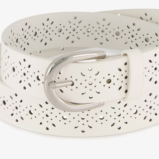 Dames riem met perforaties en studs beige
