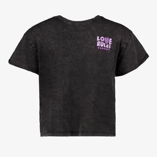 Meisjes Acid Wash T-shirt met backprint zwart