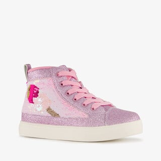 Blue Box hoge meisjes sneakers met glitters en pailletten roze