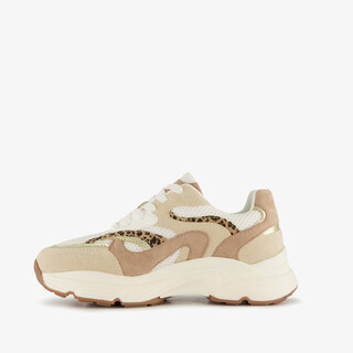 Blue Box dames sneakers met panterprint details beige