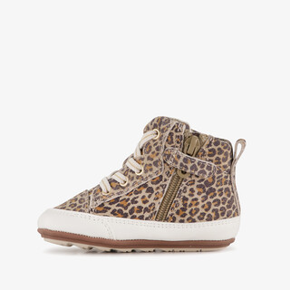 Groot leren babyschoenen met panterprint beige bruin