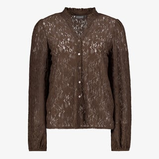 TwoDay dames blouse met kant bruin