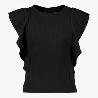 TwoDay meisjes rib top met ruches zwart