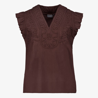 TwoDay mouwloze dames blouse met borduursels bruin