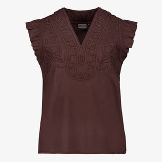 TwoDay mouwloze dames blouse met borduursels bruin