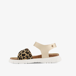 Braqeez leren meisjes sandalen panterprint goud