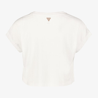 Osaga cropped meisjes sport T-shirt met tekstopdruk wit