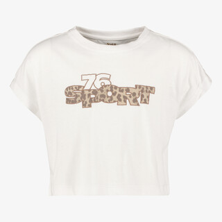 Osaga cropped meisjes sport T-shirt met tekstopdruk wit