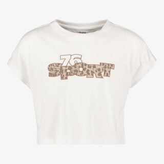 Osaga cropped meisjes sport T-shirt met tekstopdruk wit