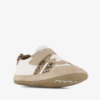 Groot suede babyschoenen met panterprint details beige