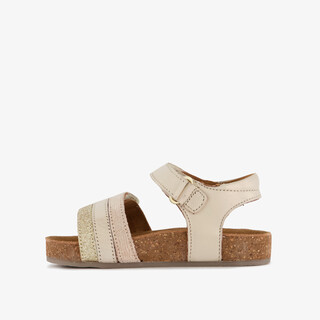 Groot leren meisjes sandalen met glitters goud beige