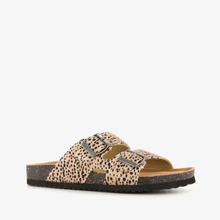 Dames bio slippers met panterprint beige zwart