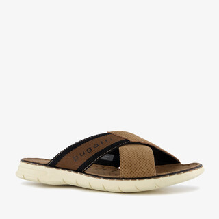Bugatti leren heren slippers cognac zwart