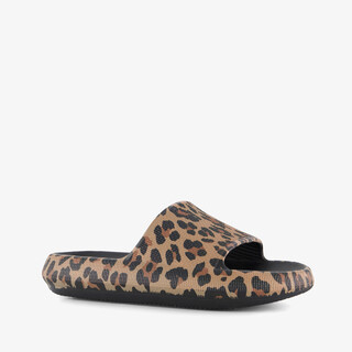 Dames badslippers met panterprint beige