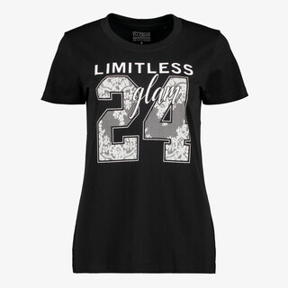 TwoDay dames T-shirt met kanten opdruk zwart