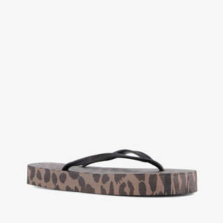 Dames teenslippers met panterprint bruin zwart