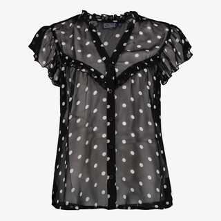 TwoDay transparante dames blouse zwart witte stippen