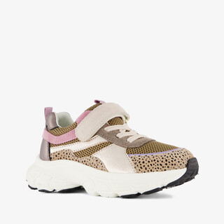 Stap leren meisjes sneakers bruin roze cheetah print