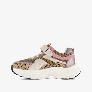 Stap leren meisjes sneakers bruin roze cheetah print