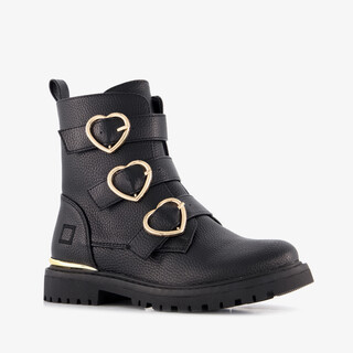 Blue Box meisjes biker boots zwart met hartjes gespen