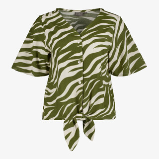 TwoDay geknoopte dames blouse zebraprint groen wit