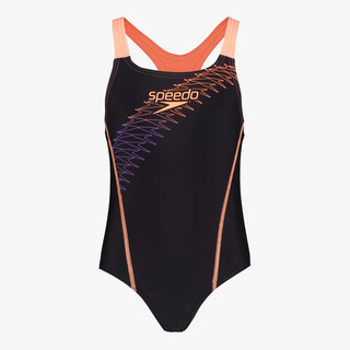 Speedo Eco Medley Logo Medalist meisjes badpak zwart oranje