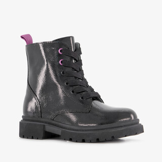 Stap leren meisjes lak veterboots zwart