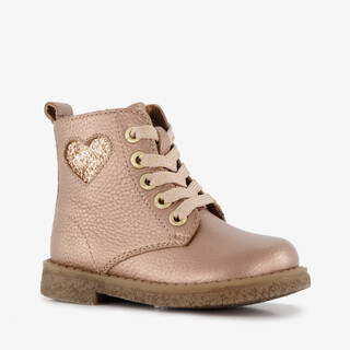 Groot leren meisjes veterboots met hartje goud