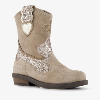 Braqeez suède meisjes cowboylaarzen met glitter taupe