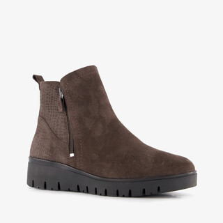 Hush Puppies suède dames enkellaarsjes met dessin bruin