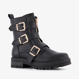 Blue Box meisjes biker boots met gespen zwart