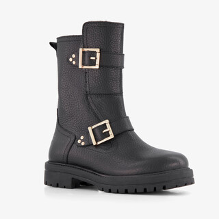 Braqeez leren meisjes biker boots met studs zwart