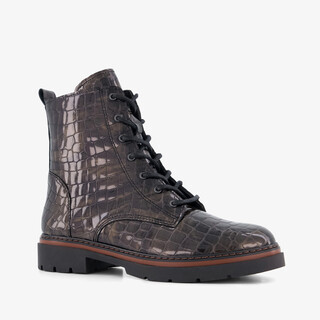 Hush Puppies leren croco dames veterboots bruin