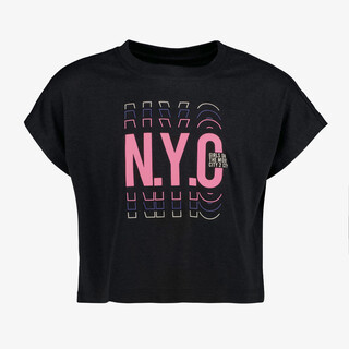 Osaga cropped meisjes sport T-shirt met tekstopdruk zwart